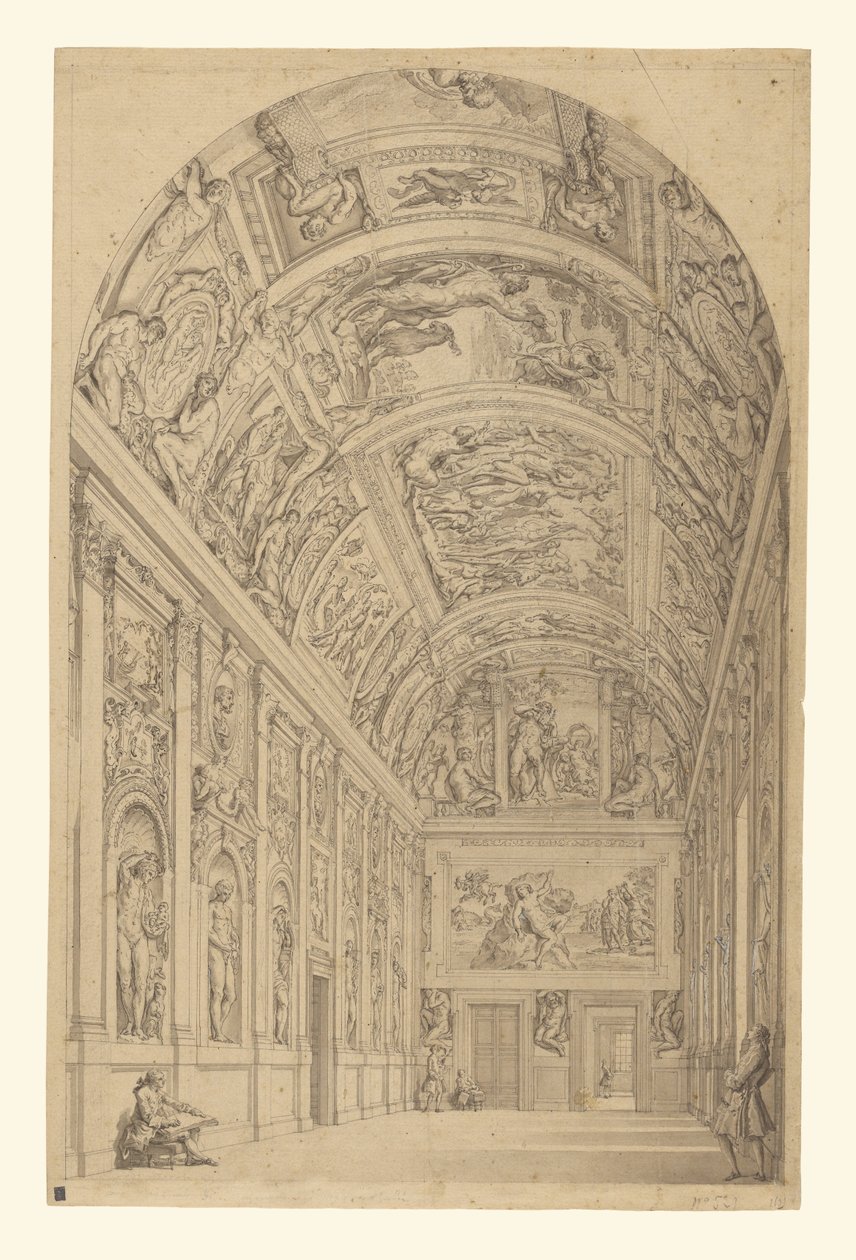 Gezicht op de Farnese Galerij, Rome door Francesco Panini