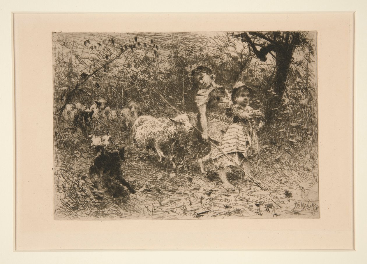 Kinderen met schapen door Francesco Paolo Michetti