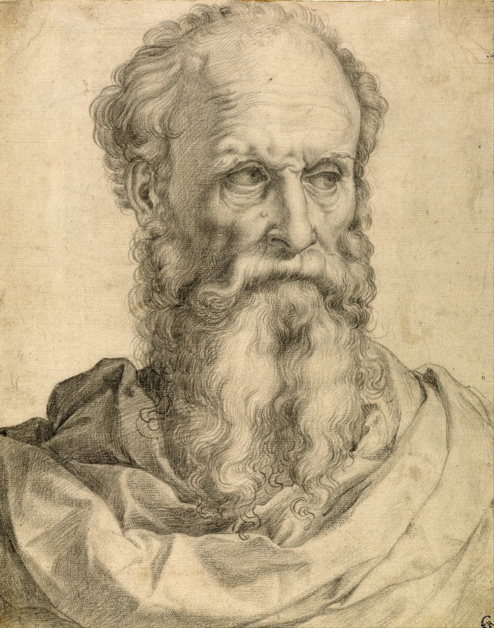 Hoofd en schouders van een man met baard door Francesco Salviati