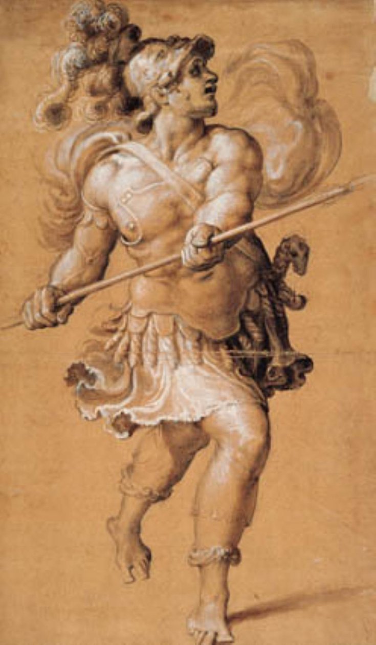 Rennende Romeinse soldaat met een lans door Francesco Salviati