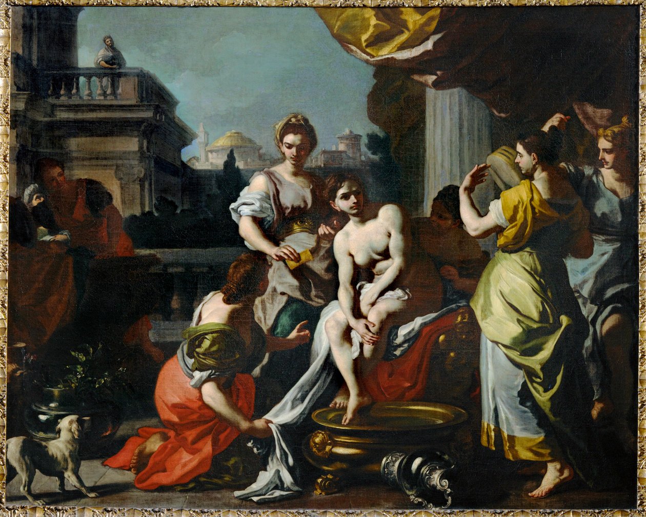 Bathseba in haar bad ... (schilderij op doek) door Francesco Solimena