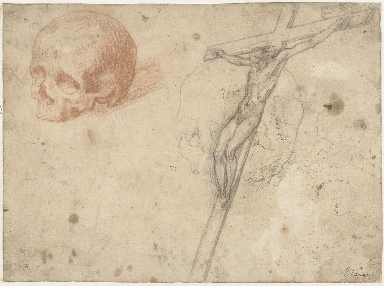 Schets van crucifix en doodshoofd door Francesco Vanni