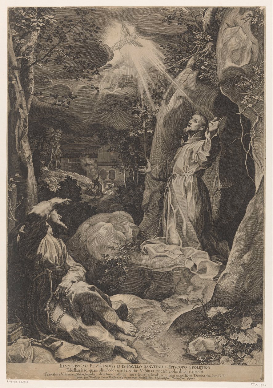 Franciscus ontvangt de stigmata door Francesco Villamena
