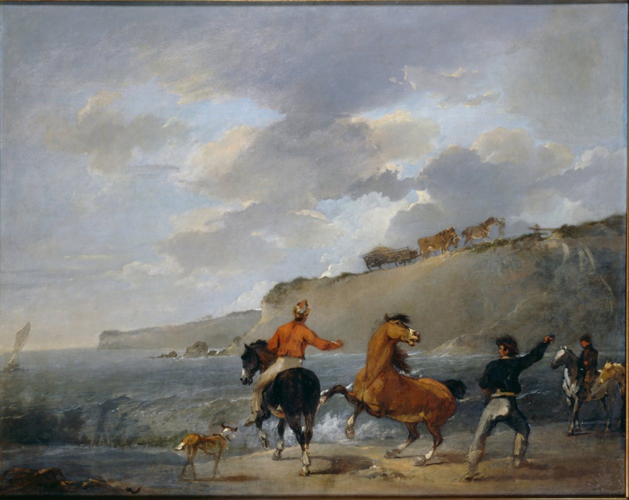 Zee kust met steigerend paard door Francis Bourgeois