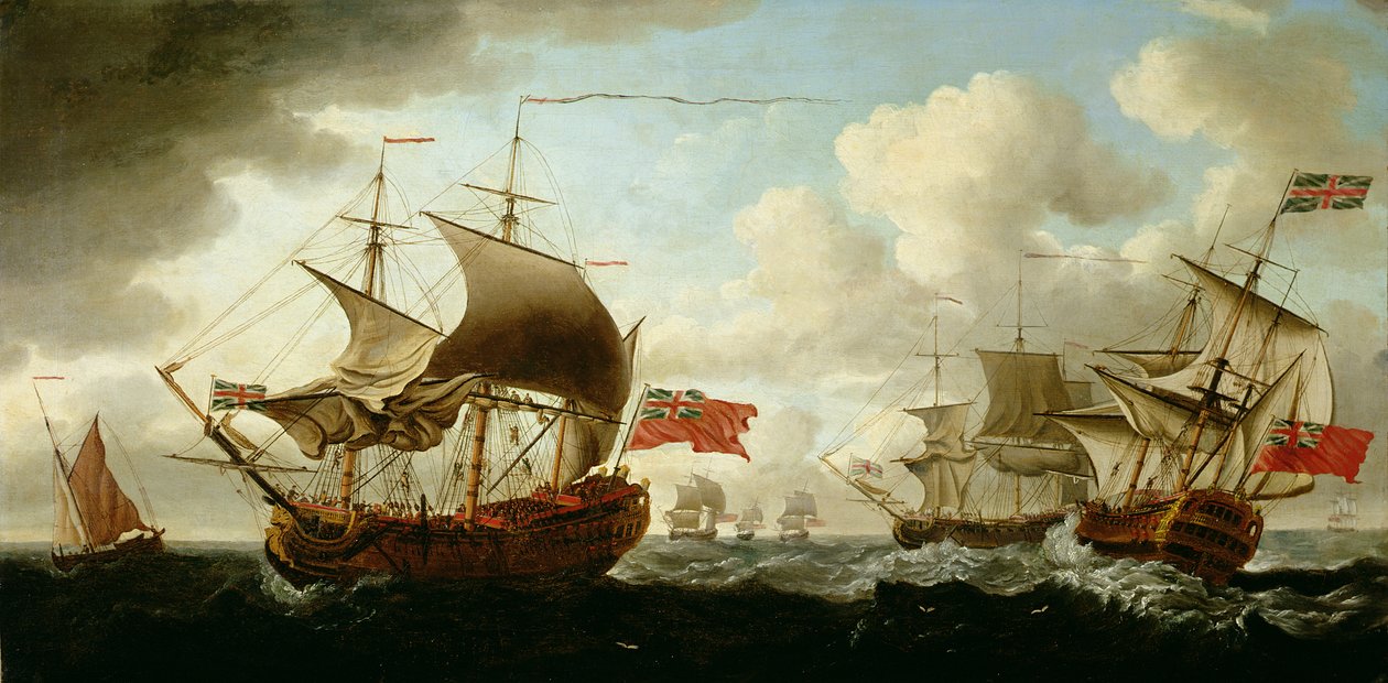 Lijnschip dat overstag gaat door Francis Swaine