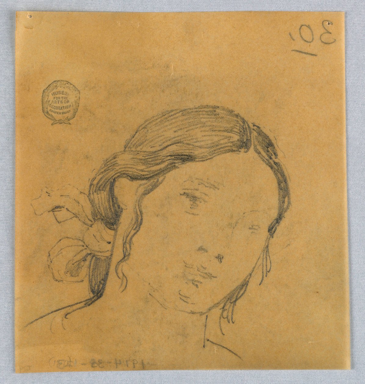 Schets van vrouwenhoofd door Francis Augustus Lathrop