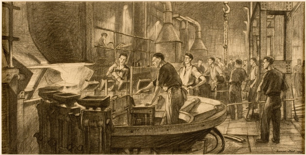 Gietend gesmolten messing door Francis Dodd