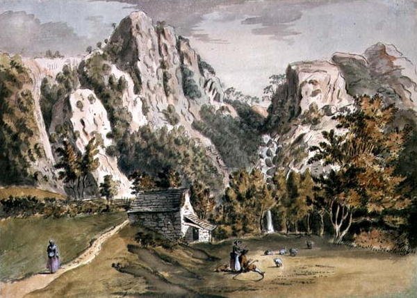 Waterval bij Keswick, Cumberland door Francis Grose