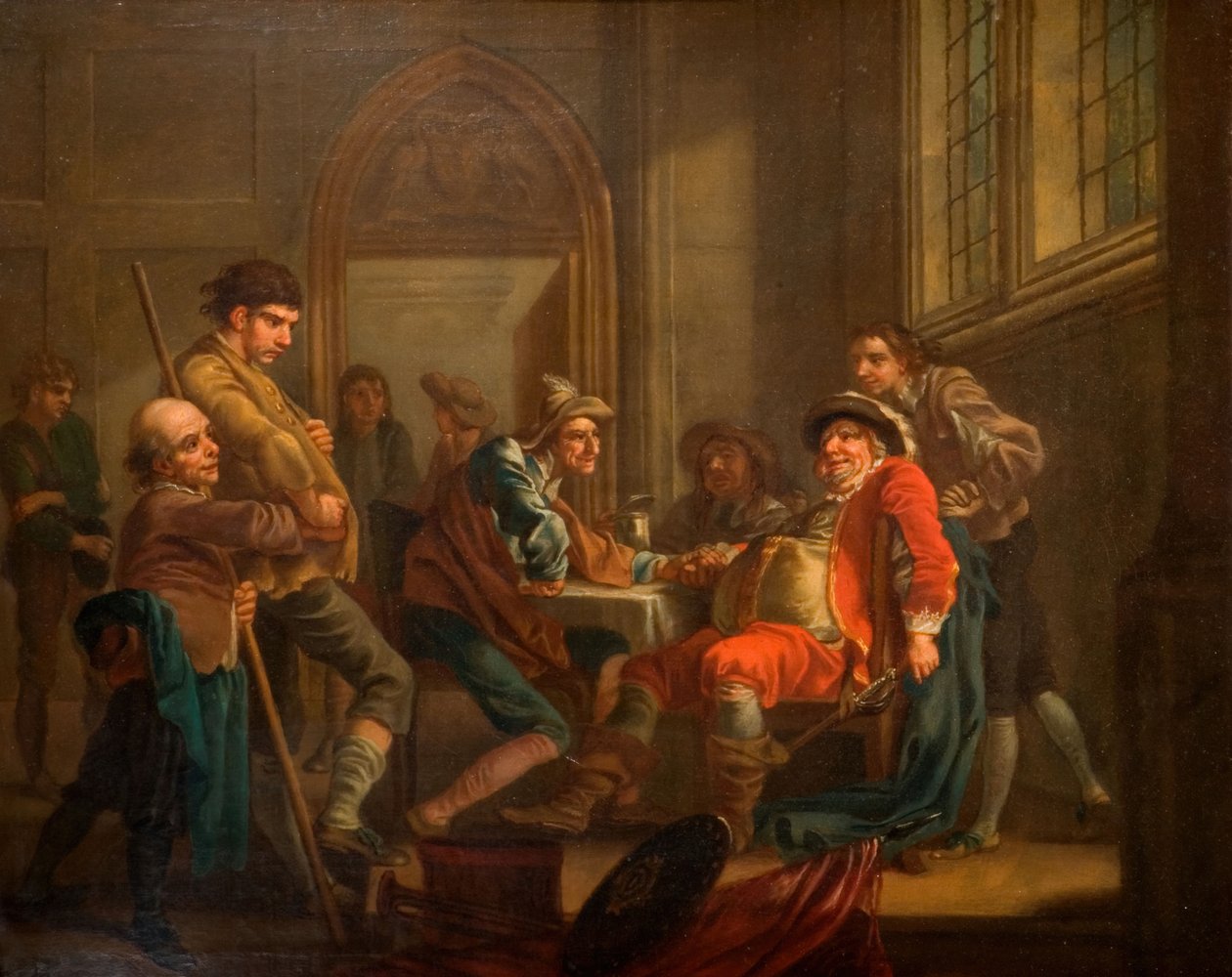 Sir John Falstaff werft rekruten, 1765 door Francis Hayman