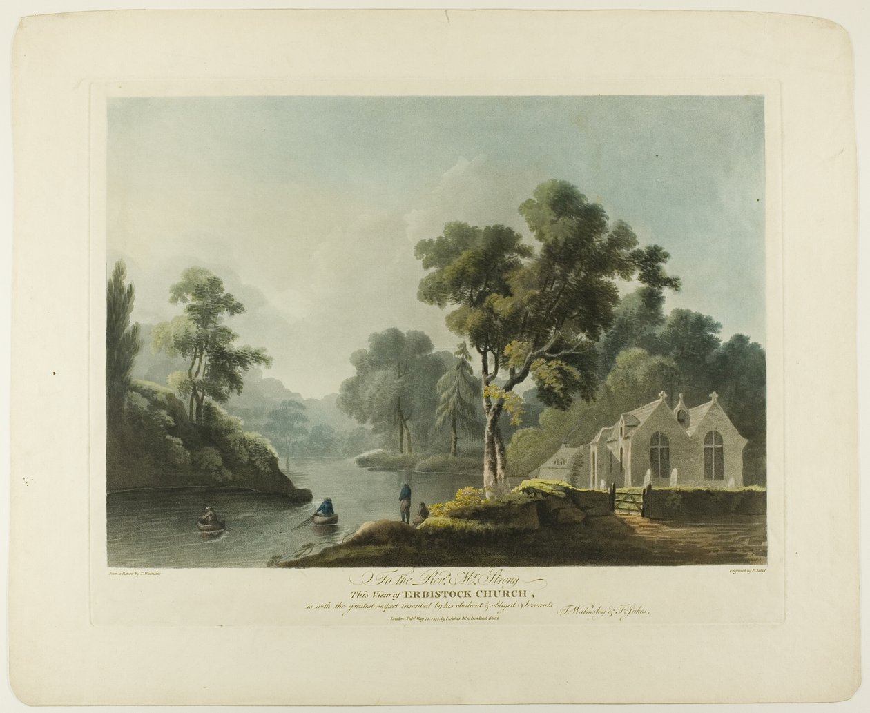 Uitzicht op de kerk van Erbistock door Francis Jukes