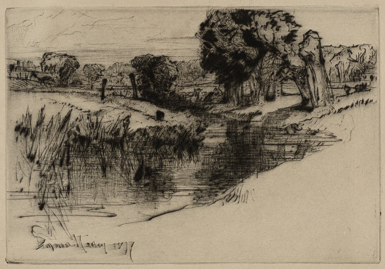 Een Achterwater, 1877 door Francis Seymour Haden