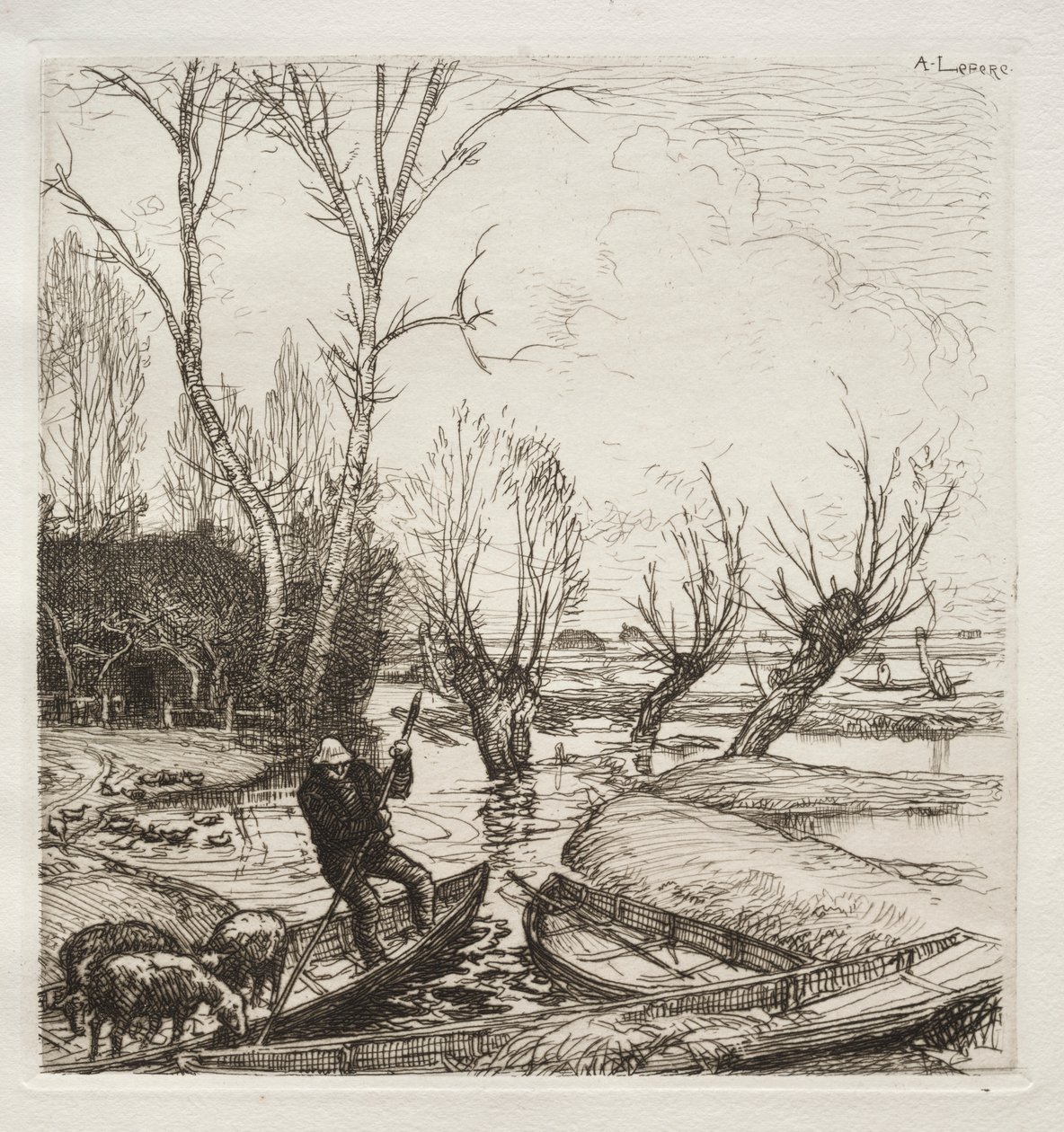 Au Marais Inondé: Le Bergère door Francis Seymour Haden