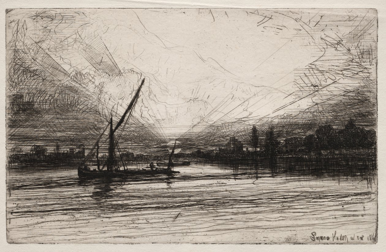 Zonsondergang op de Theems door Francis Seymour Haden