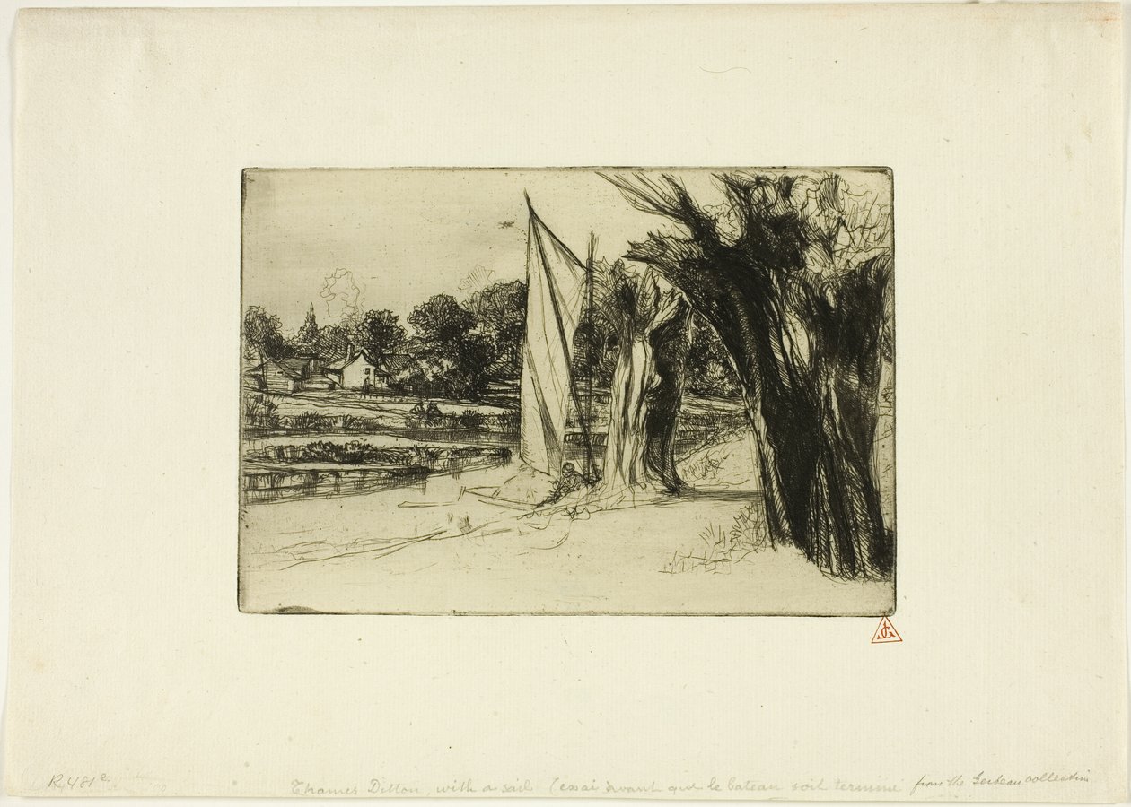 Thames Ditton met een zeil door Francis Seymour Haden