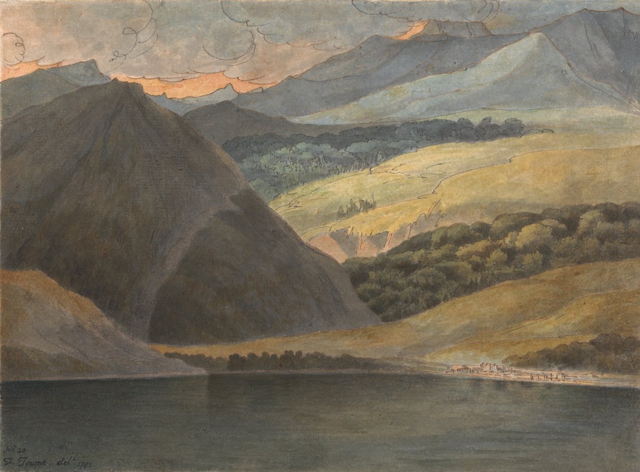 Uitzicht op het Lago Maggiore bij avond door Francis Towne