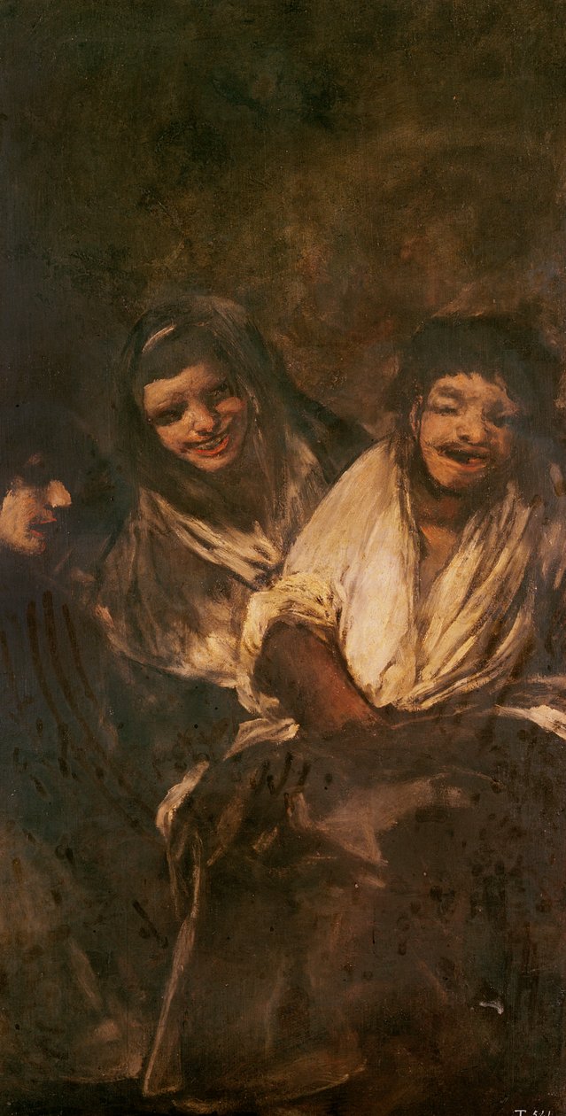 Een man en twee lachende vrouwen door Francisco de Goya