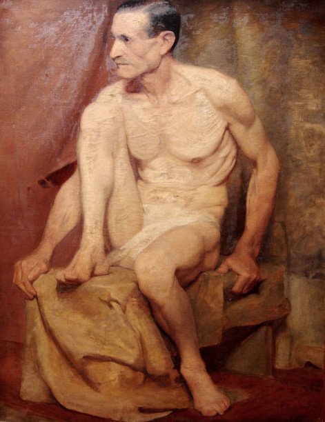 Zittende naakte man door Francisco Bayardo