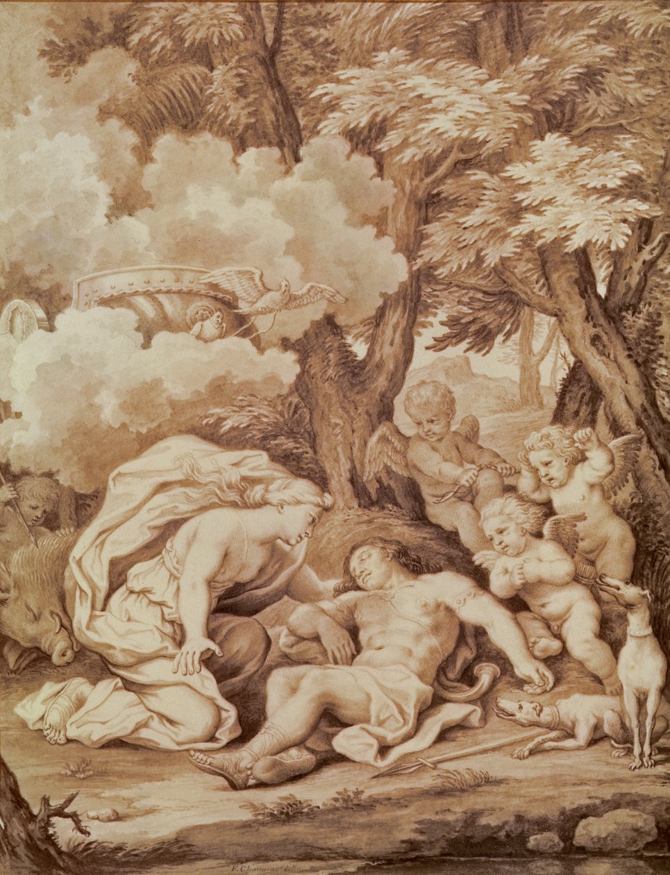 Venus ontdekt Adonis, uit 
