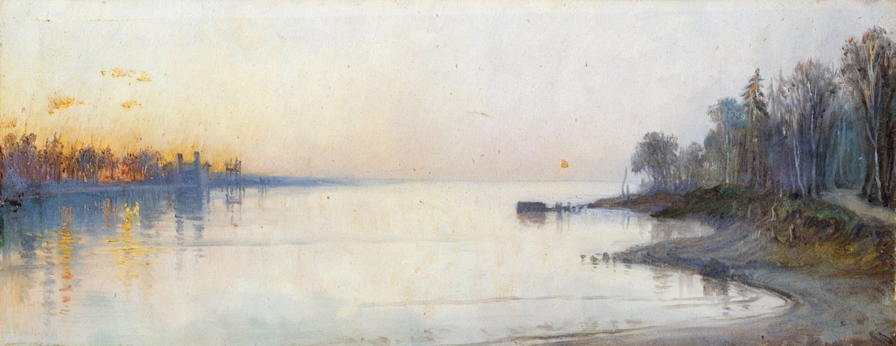 Brede kalme rivier bij zonsondergang, Nijl landschap door Francois Barry