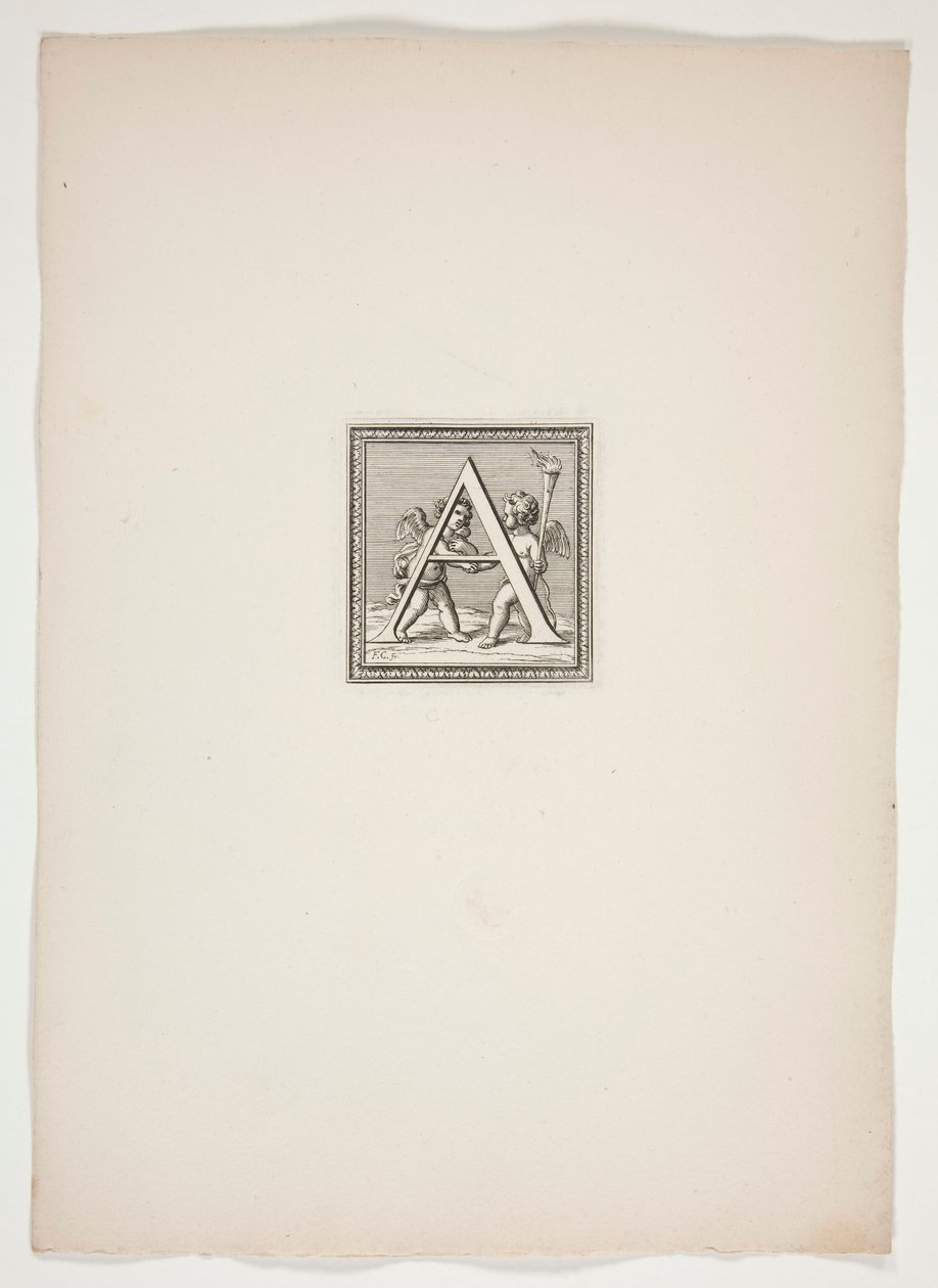 Een monogram met putti door Francois Chauveau