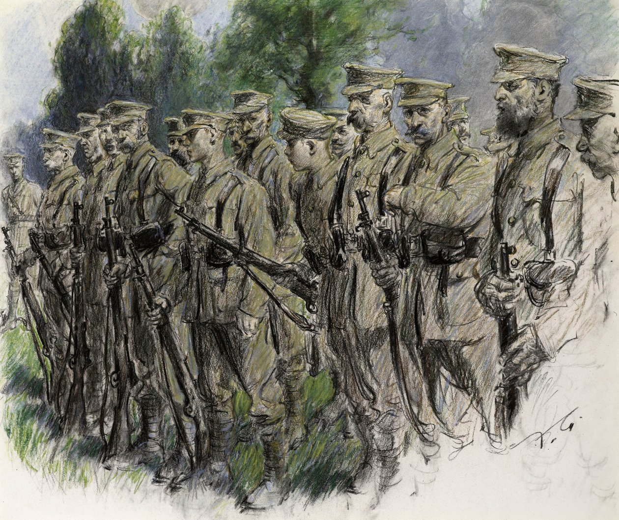 Fall In Norfolk Volunteers, c.1916 door Frank Gillett