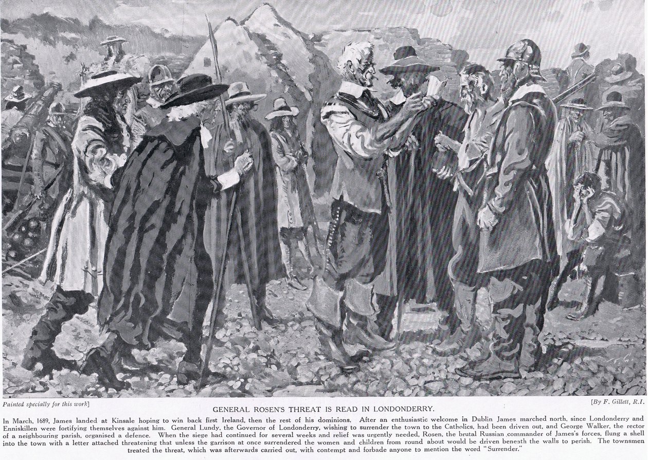 De dreiging van generaal Rosen wordt voorgelezen in Londonderry, c.1910 door Frank Gillett