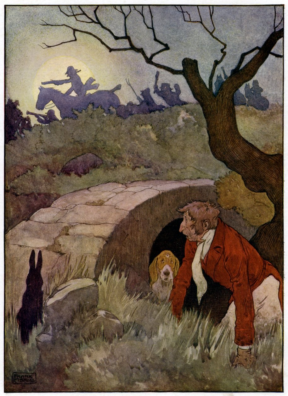 Drie vrolijke jagers (kleurenlitho) door Frank Adams