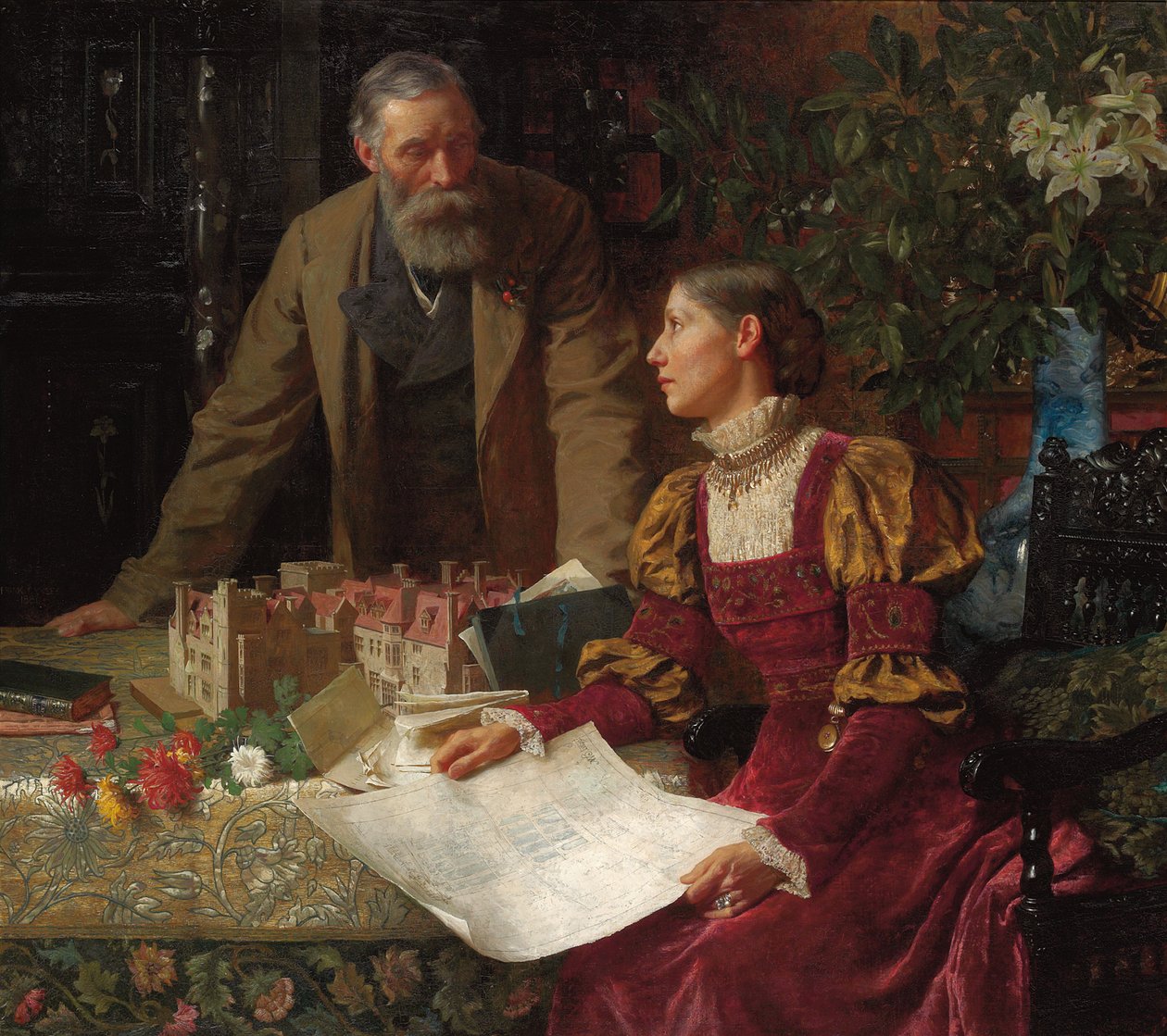 De huisbouwers, 1880 door Frank Dicksee