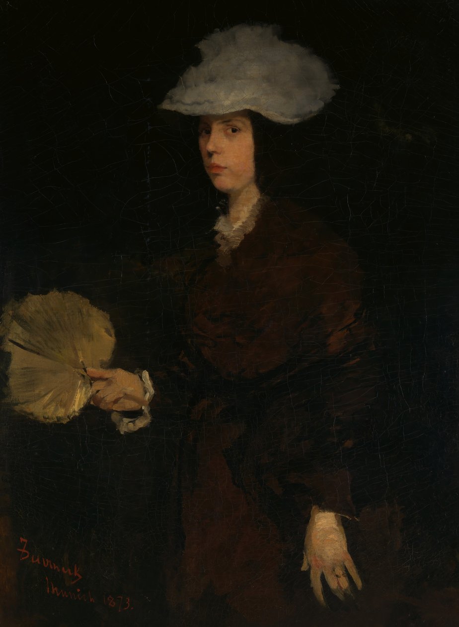 Dame met waaier, 1873 door Frank Duveneck