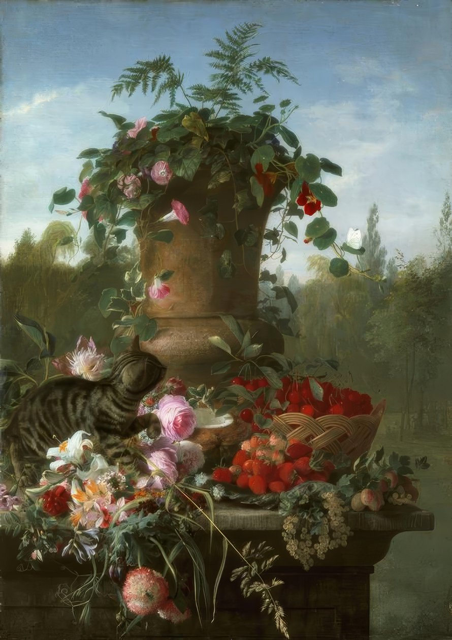 Stilleven met bloemen en vruchten door François Antoine de Bruycker