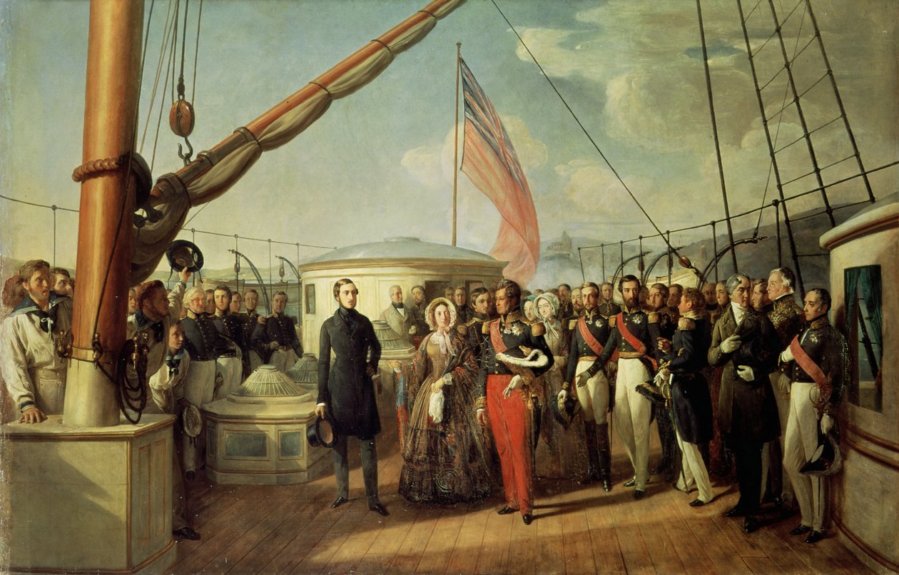 Ontmoeting tussen Louis-Philippe I en Koningin Victoria in Le Treport, 2 september 1843 door François Auguste Biard