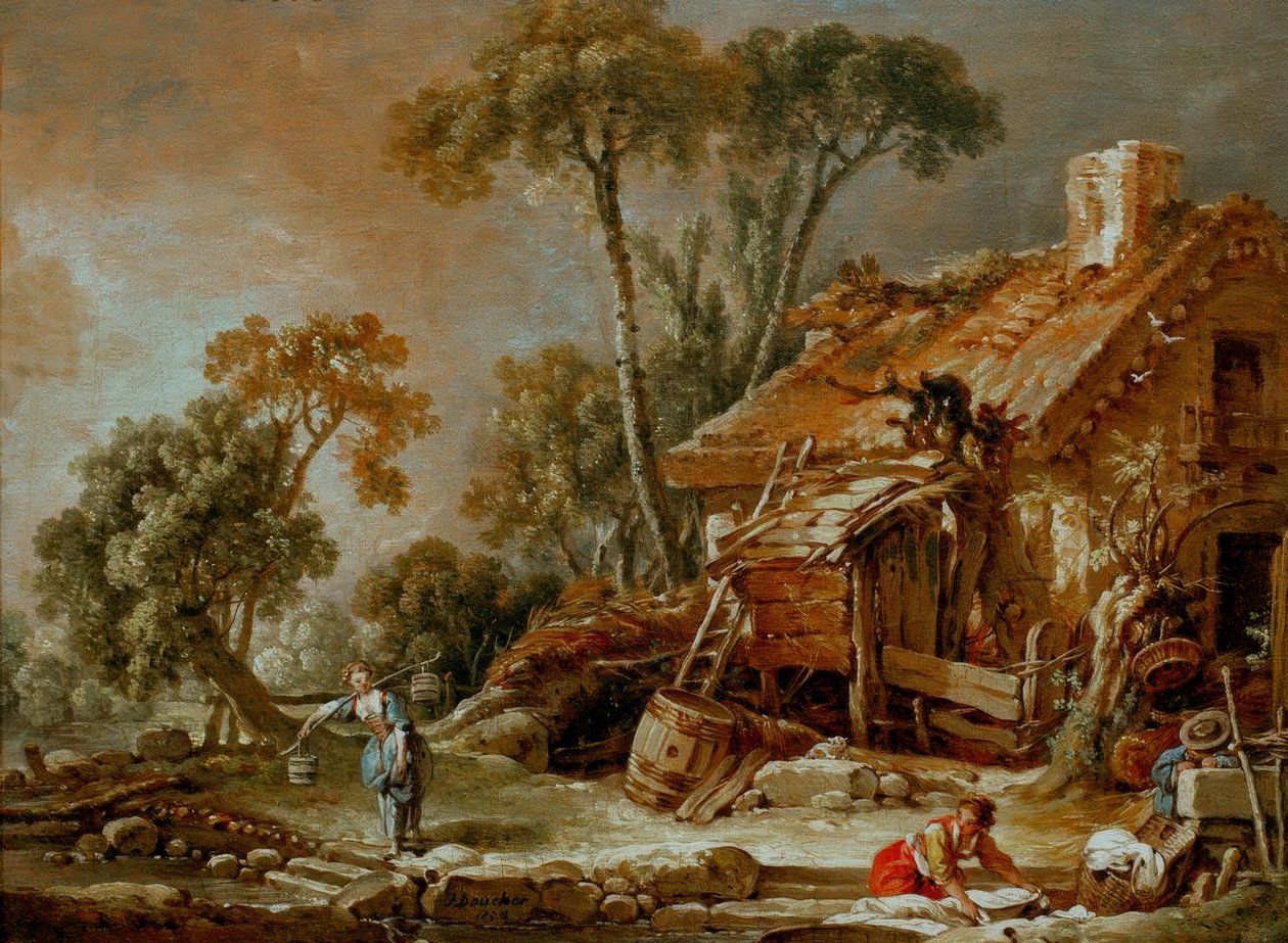 Landschap met boerderij door François Boucher