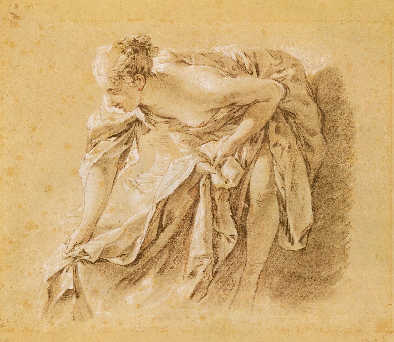 Gedeeltelijk naakte vrouw die baadt door François Boucher
