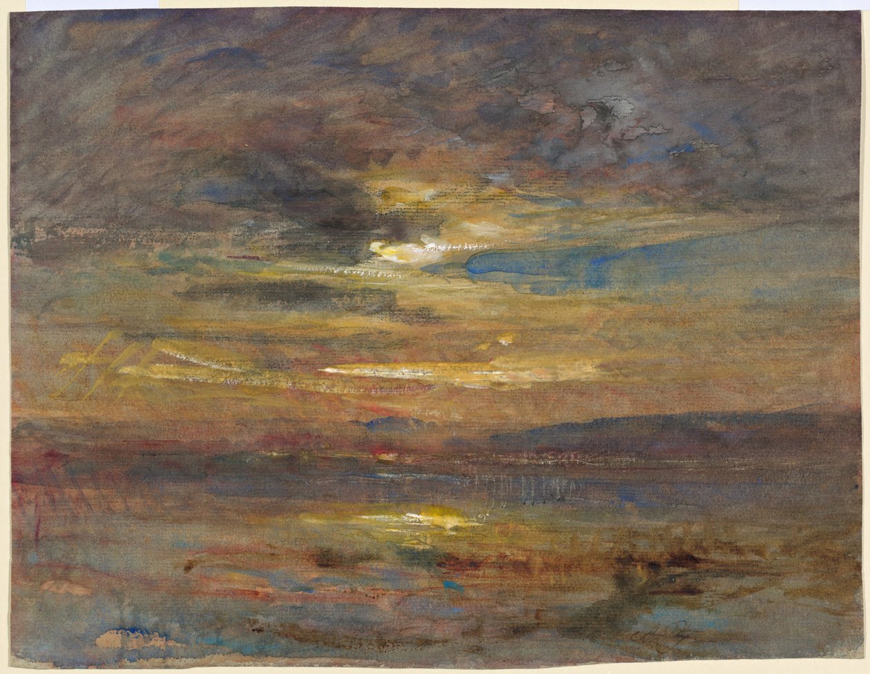 Zonsondergang boven een Vijver door François Auguste Ravier
