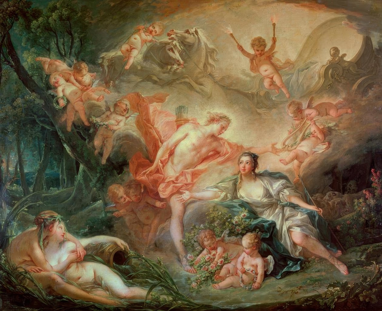 Apollo onthult zich aan Isis door François Boucher
