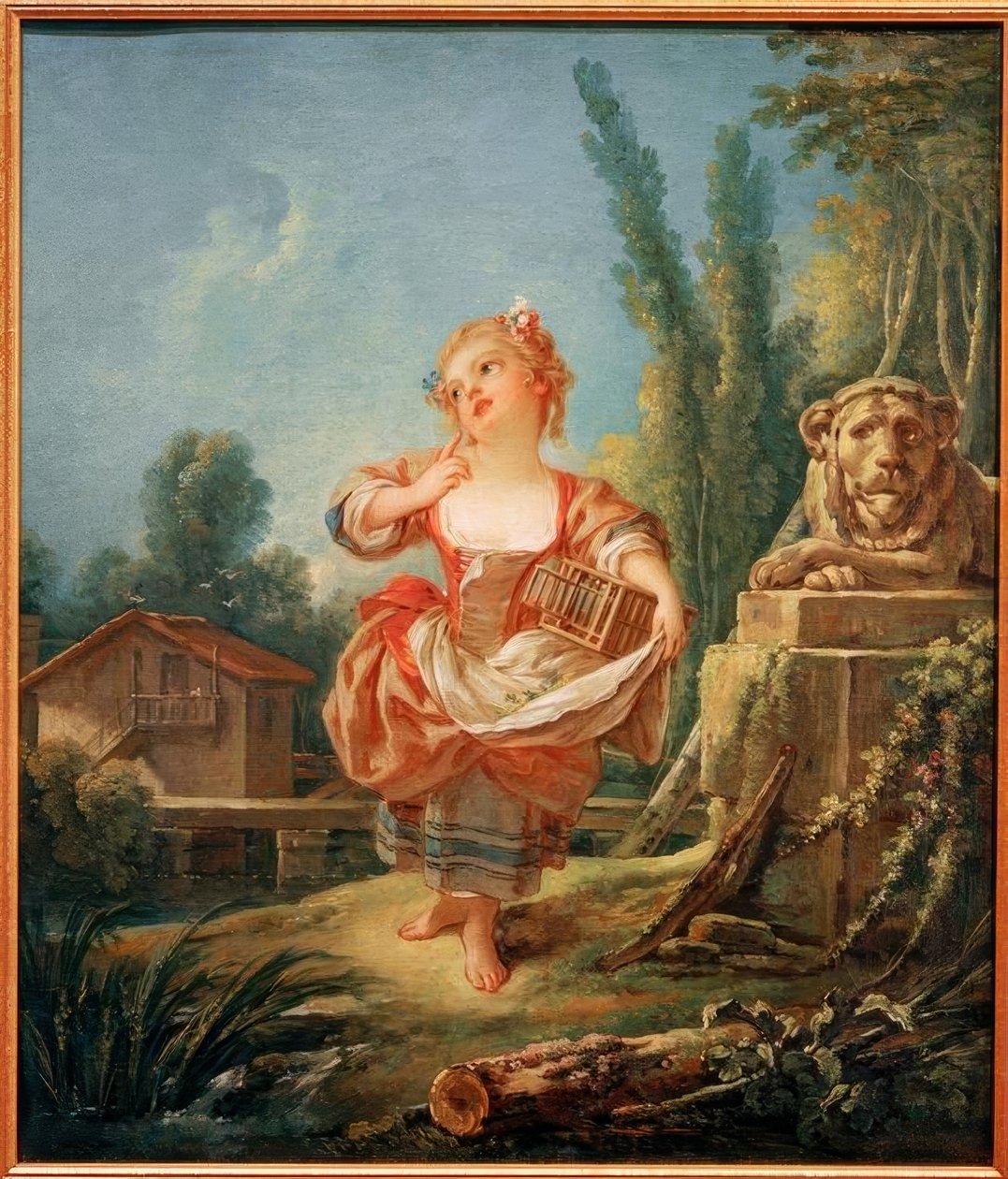 Het meisje met de vogelkooi door François Boucher