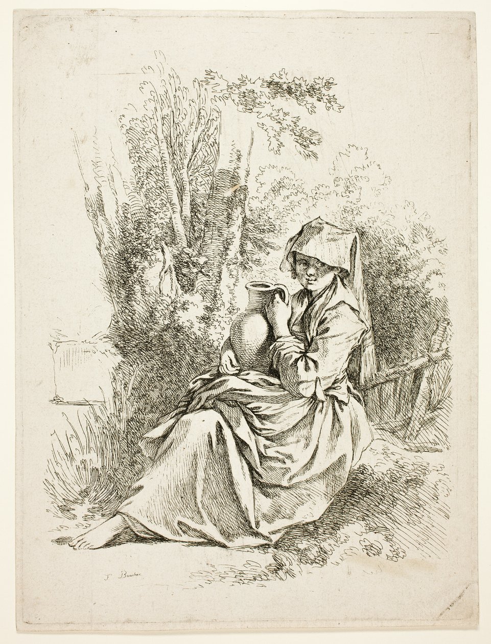 Boerin met een kruik door François Boucher