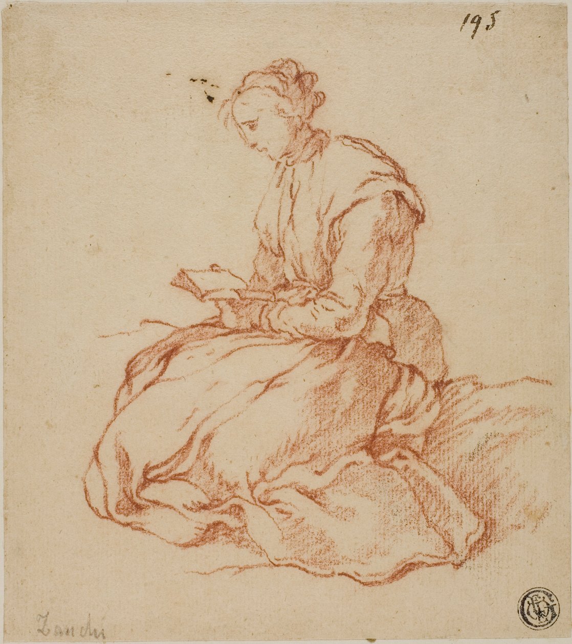 Zittende vrouw die leest door François Boucher