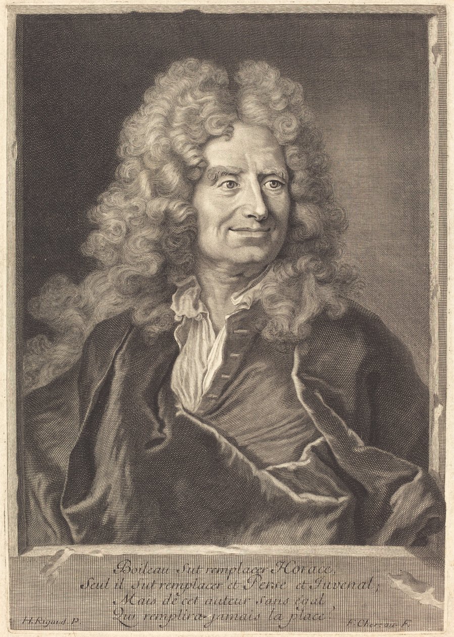 Nicholas Boileau door François Chereau I after Hyacinthe Rigaud