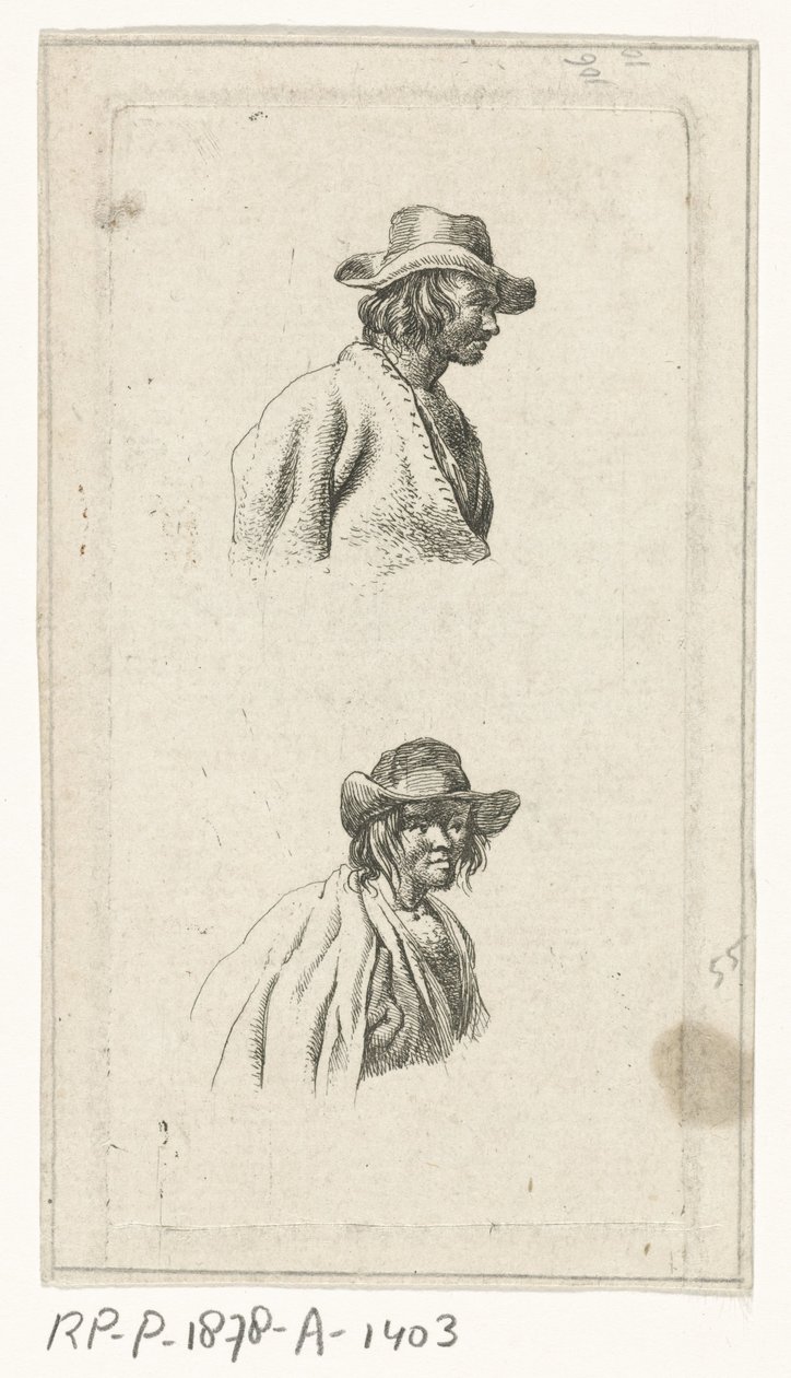 Twee mannenbustes, met hoed door François Joseph Pfeiffer (II)
