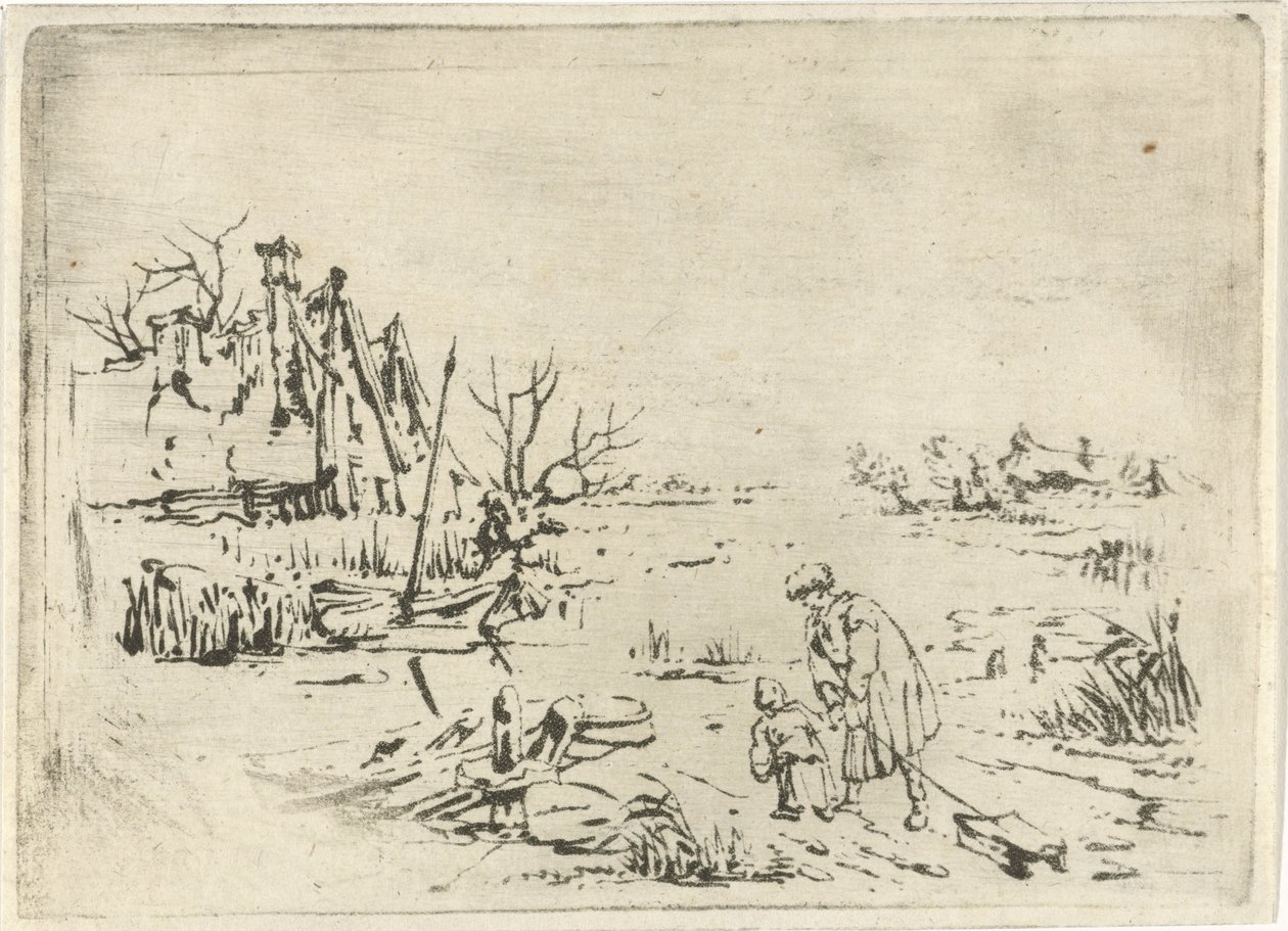 Winterlandschap met boerderijen door François Joseph Pfeiffer (II)