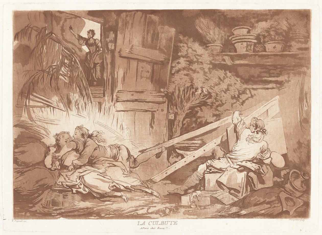 La Culbute (De val) door François Philippe Charpentier after Jean Honoré Fragonard, published by Pierre François Basan