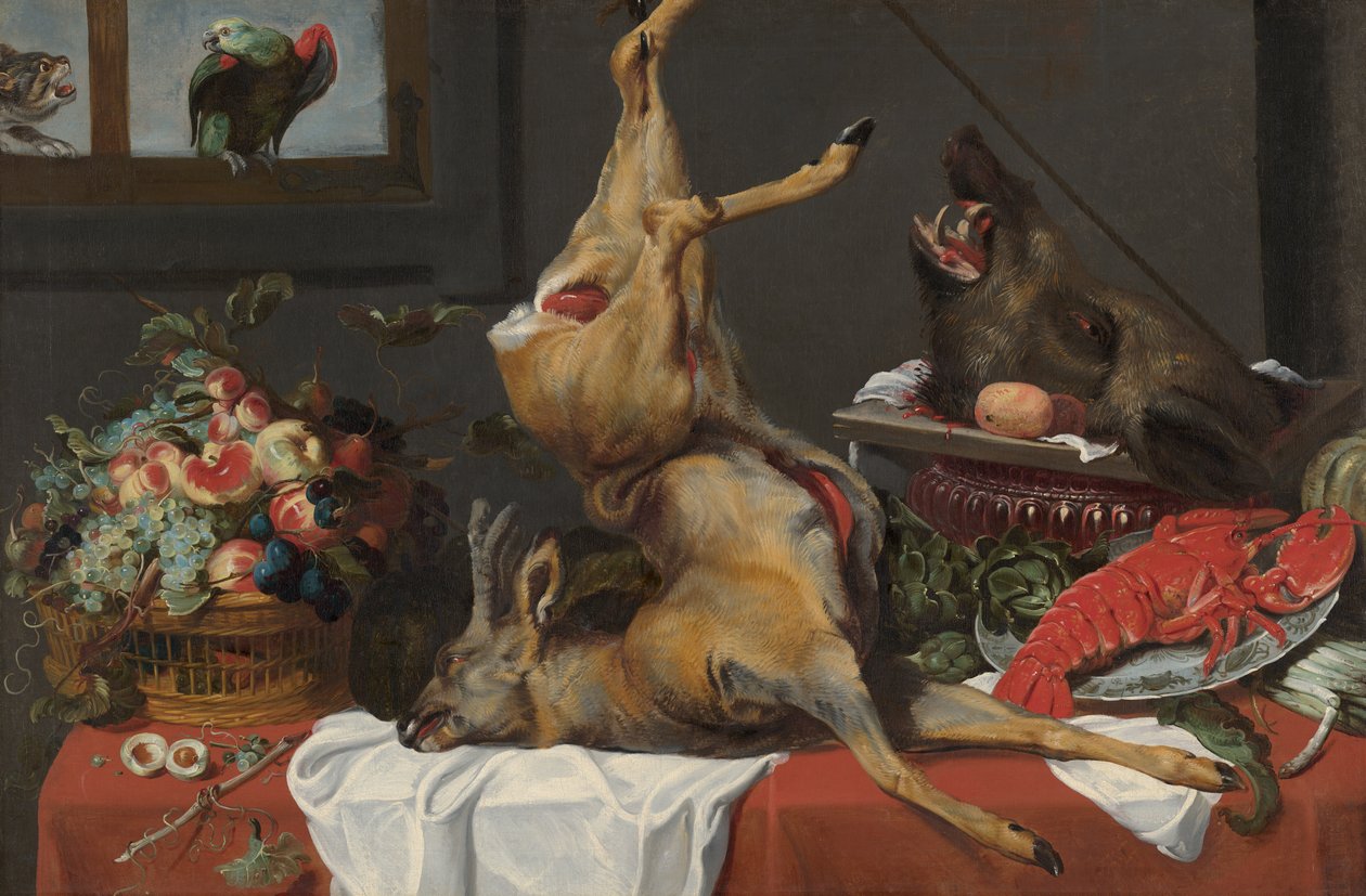 Stilleven met dood hert door Frans Snyders or Snijders