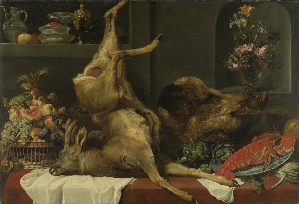 Stilleven met groot dood wild, fruit en bloemen door Frans Snyders or Snijders