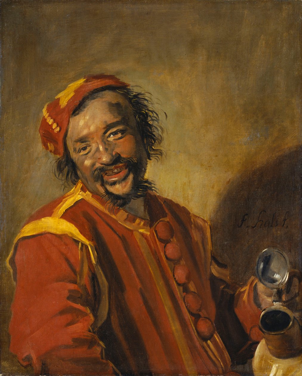 Lachende man met kruik, bekend als Peeckelhaeringh door Frans Hals
