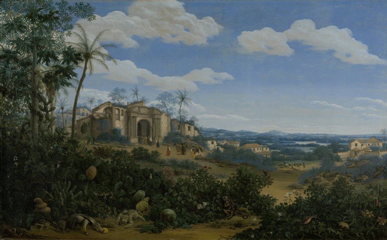 Gezicht op Olinda, Brazilië door Frans Post