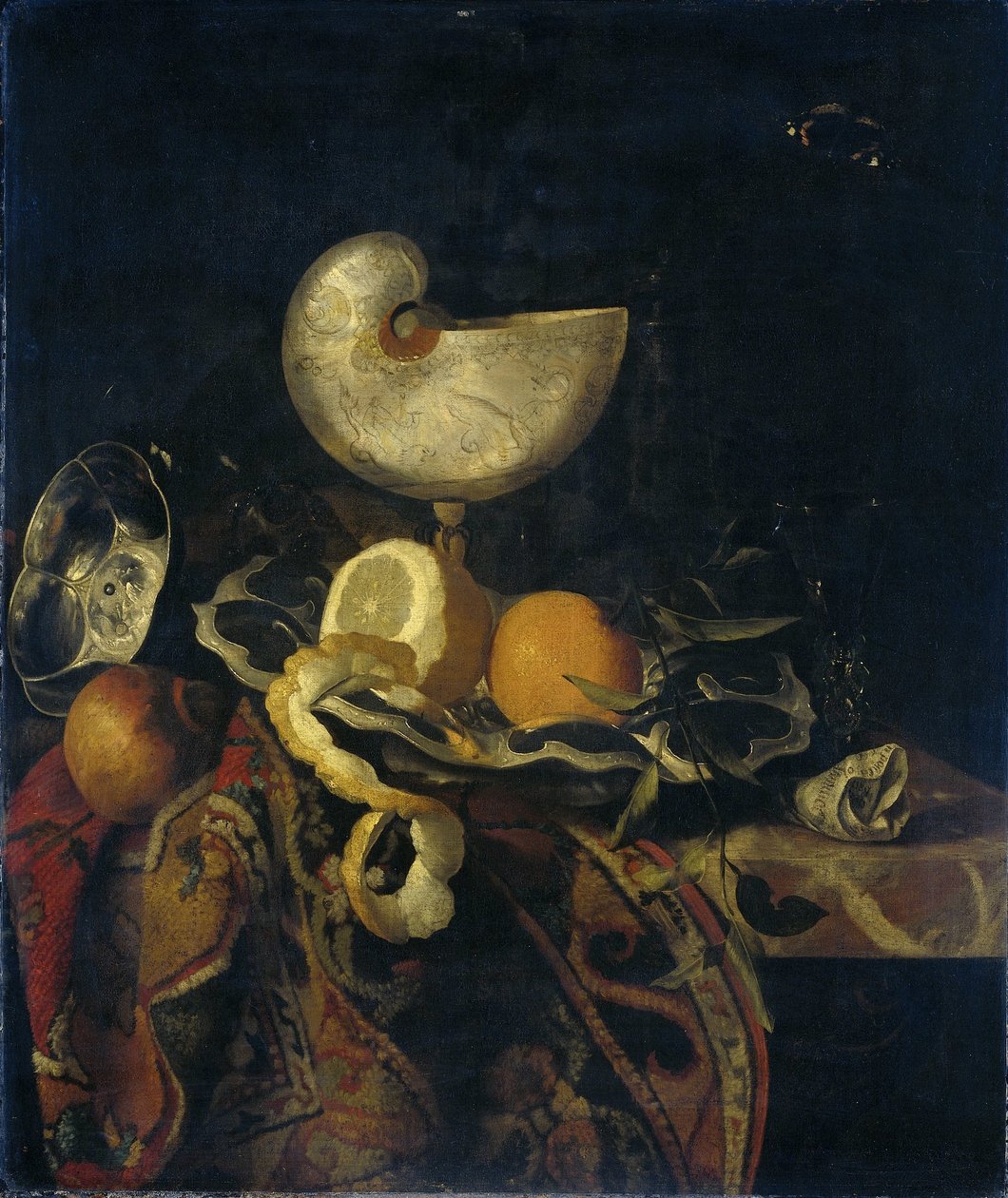 Stilleven met nautilusbeker door Frans Sant Acker