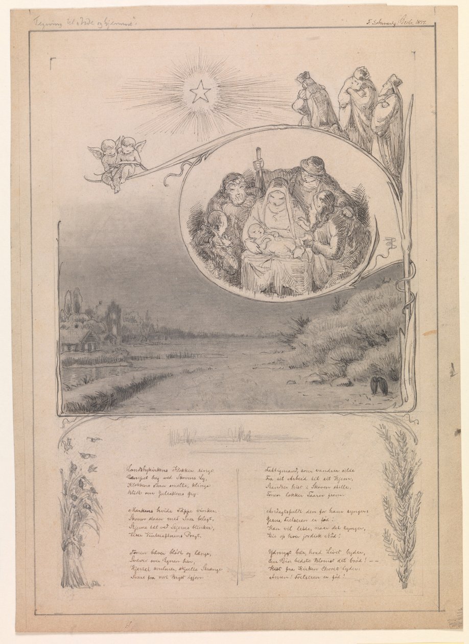 Kersttekening voor "Ude og hjemme" door Frans Schwartz