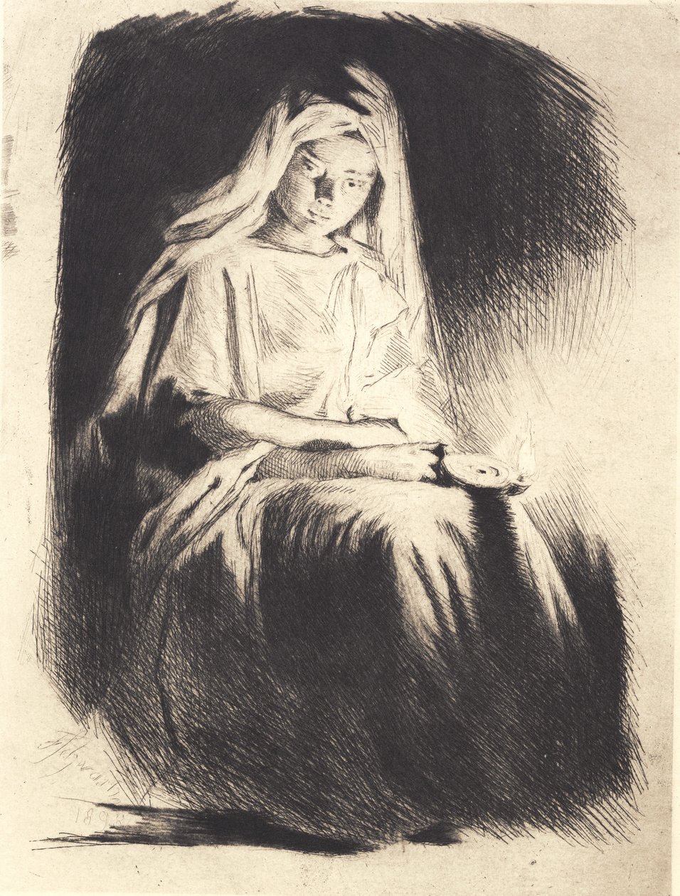 Vrouw met lamp door Frans Schwartz