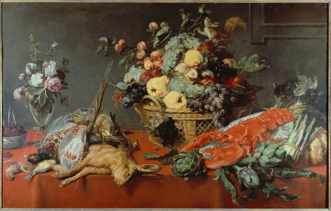 Stilleven met fruitmand door Frans Snyders or Snijders